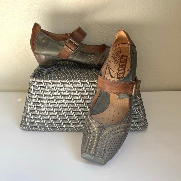 Pikolinos Square Toe Leather Mary Jane Low Heel with Perforated Leather Size 39 - Picture 1 of 8